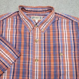 Duluth Trading Shirt Mens Large Orange Short Sleeve Button Up Lightweight Cotton